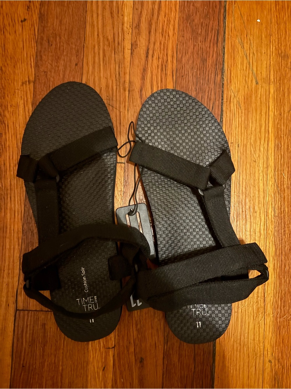 Time and Tru Black Strappy Sport Sandals